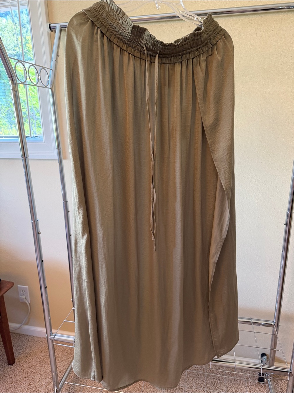 Hem & Thread Olive Drawstring Maxi Skirt Large NWT